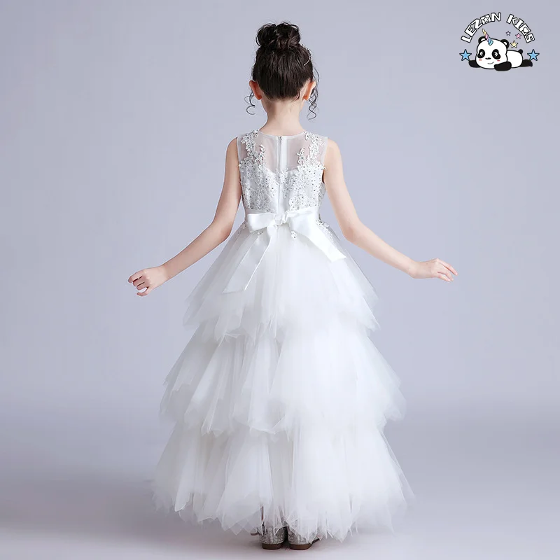 LEZONKIDS - Vestidos de Tule em Camadas com Bordados para Meninas para Casamento